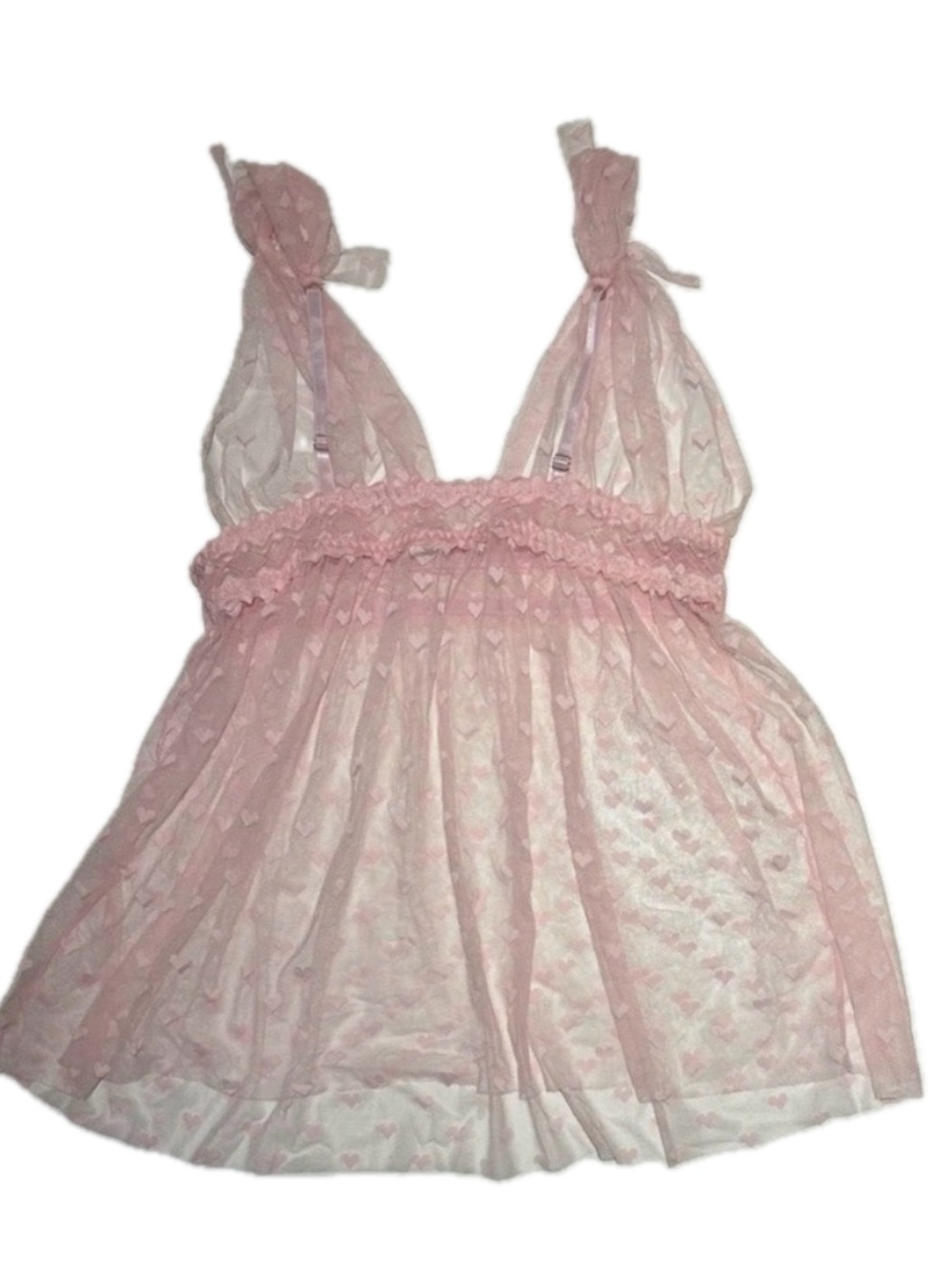 🎀 Lilosy Baby Pink Heart Mesh & Lace Babydoll Chemise 🎀